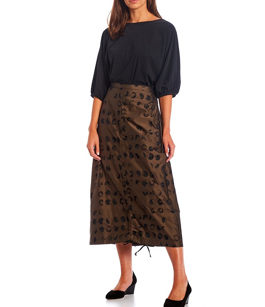 Bryn Walker Cleo Dot Print Adjustable Drawstring Ruched Long Pencil Skirt