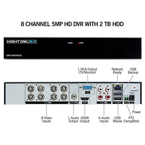 Night Owl XHD502-88P-B 8 Channel 5MP Extreme HD Video Security DVR & Wired Infrared Cameras with 2 TB HDD, White