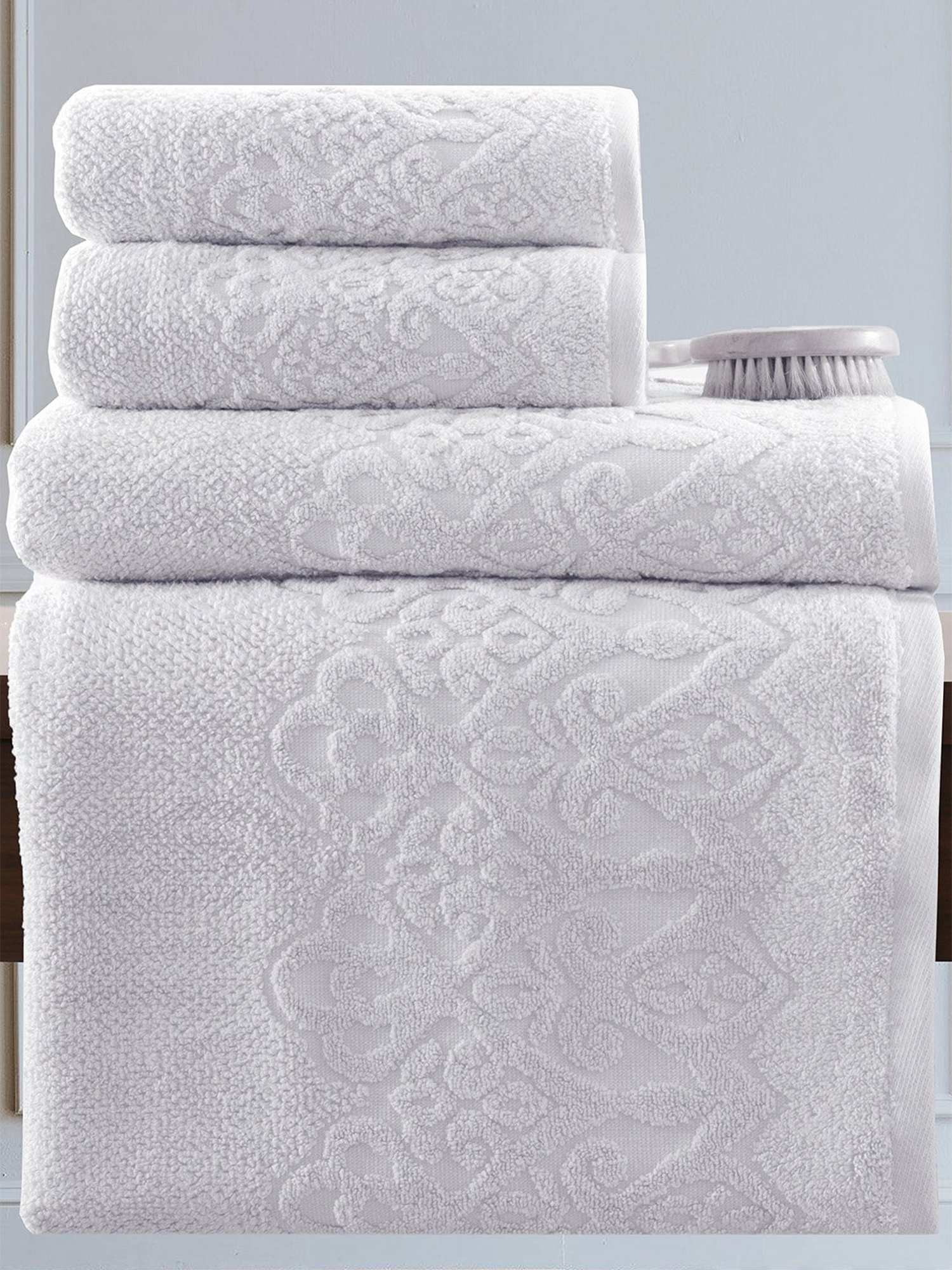 Maspar White Self Design Pure Cotton 550 GSM Towels (Set Of 4)