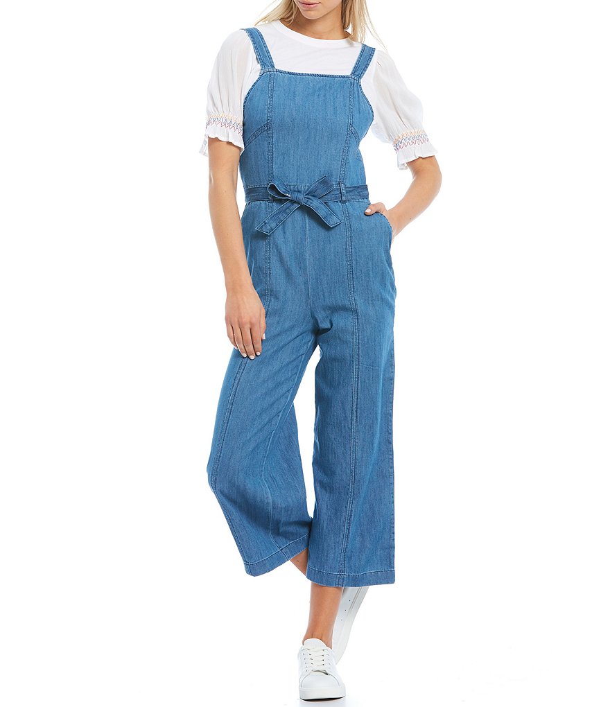 Ella Moss Julianna Square Neck Sleeveless Overall Wide Leg Jumpsuit