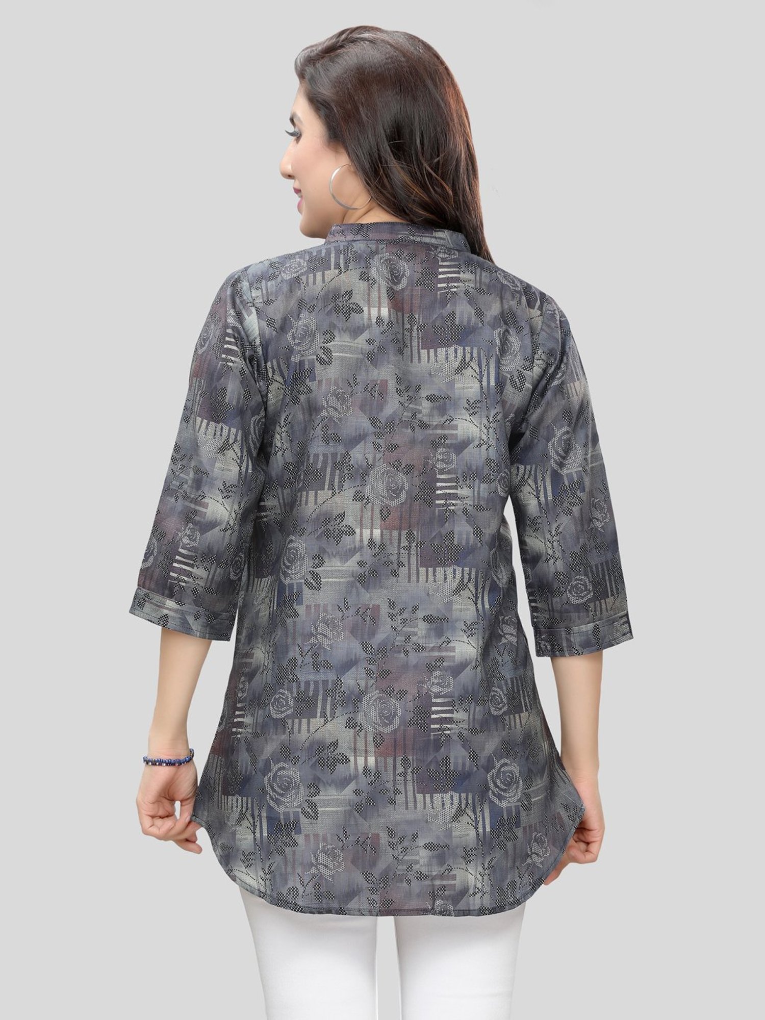 Saree Swarg Grey Printed A Line Short Kurti