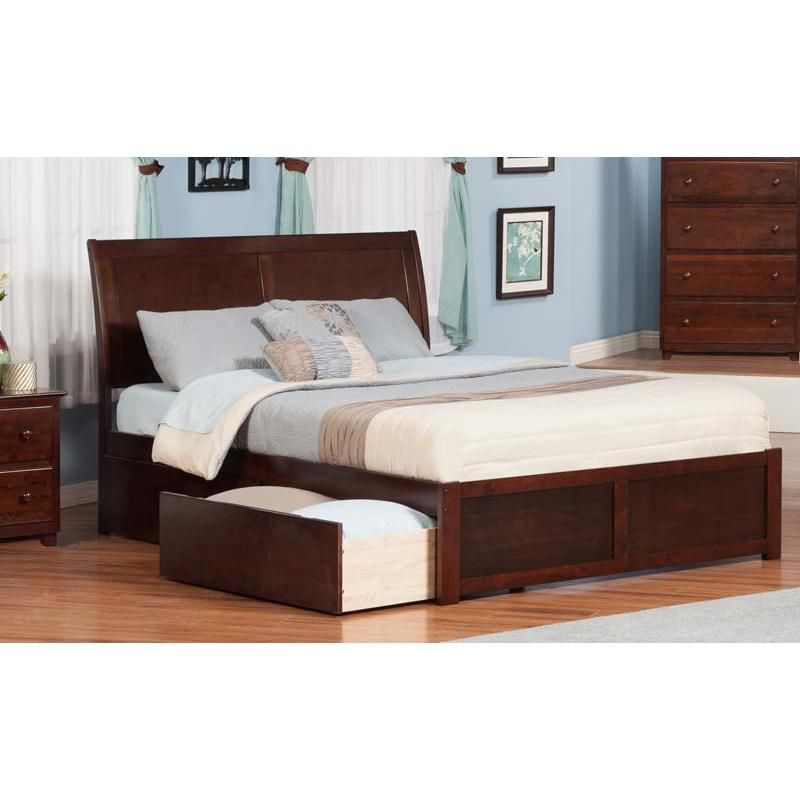 Portland King Flat Panel Foot Board w/ 2 Urban Bed Drawers Antique Walnut - Atlantic Furniture