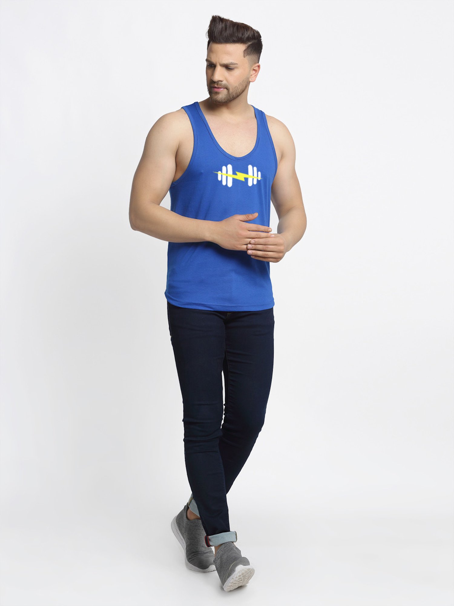 Friskers Blue Regular Fit Graphic Sports Vest