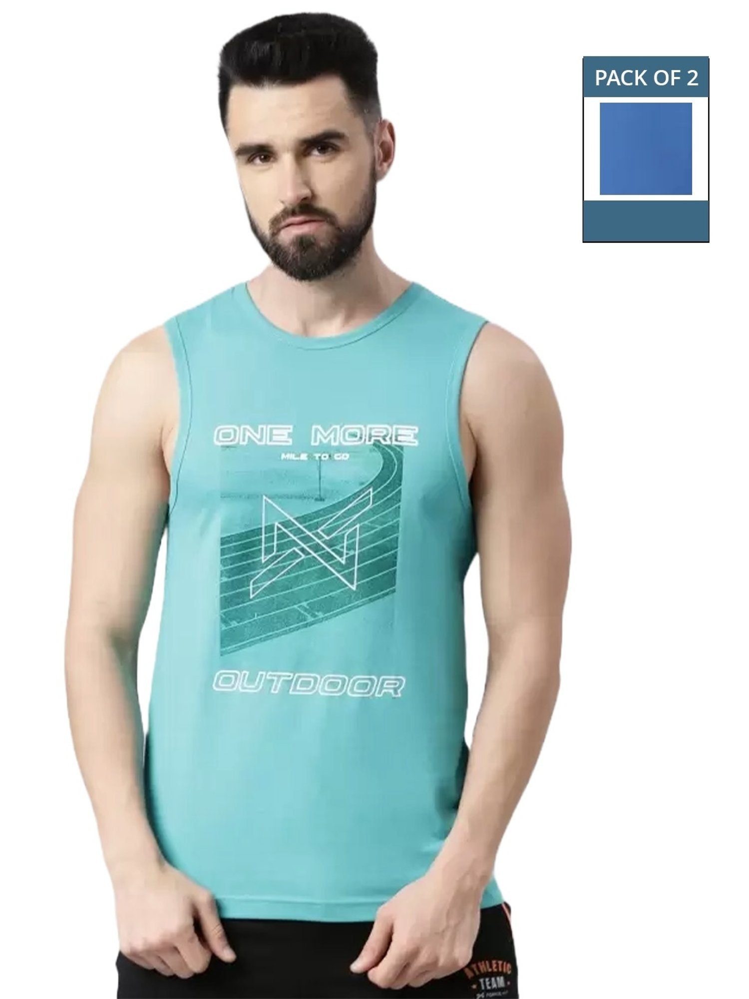 Force NXT Green & Princess Blue Cotton Regular Fit Printed Vest - Pack Of 2