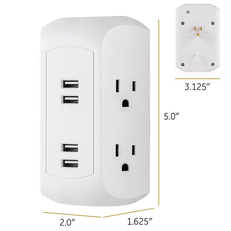 UltraPro 4-Outlet Sur Protector with 4 USB Ports, 2 Pack, Spaced Wall Tap, Side-Access, Charging Station, for iPhone/iPad/Samsung Galaxy/Google Pixel, 560 Joules, UL Listed, White, 50036