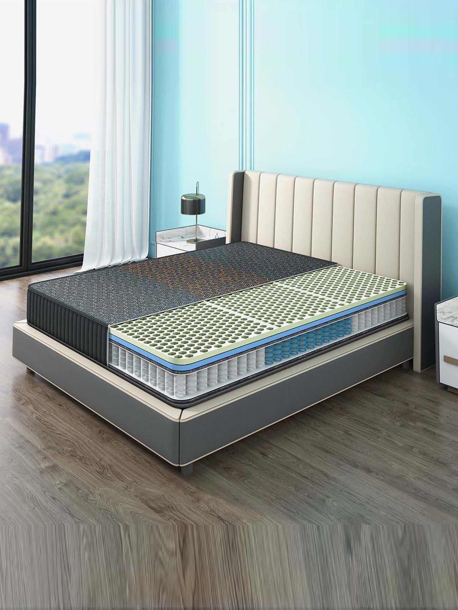 Sleepyhead Technic Hybrid Grey Foam 3 Zone 6D Hexagon Grid Mattress With 3 Zone Pocket Spring