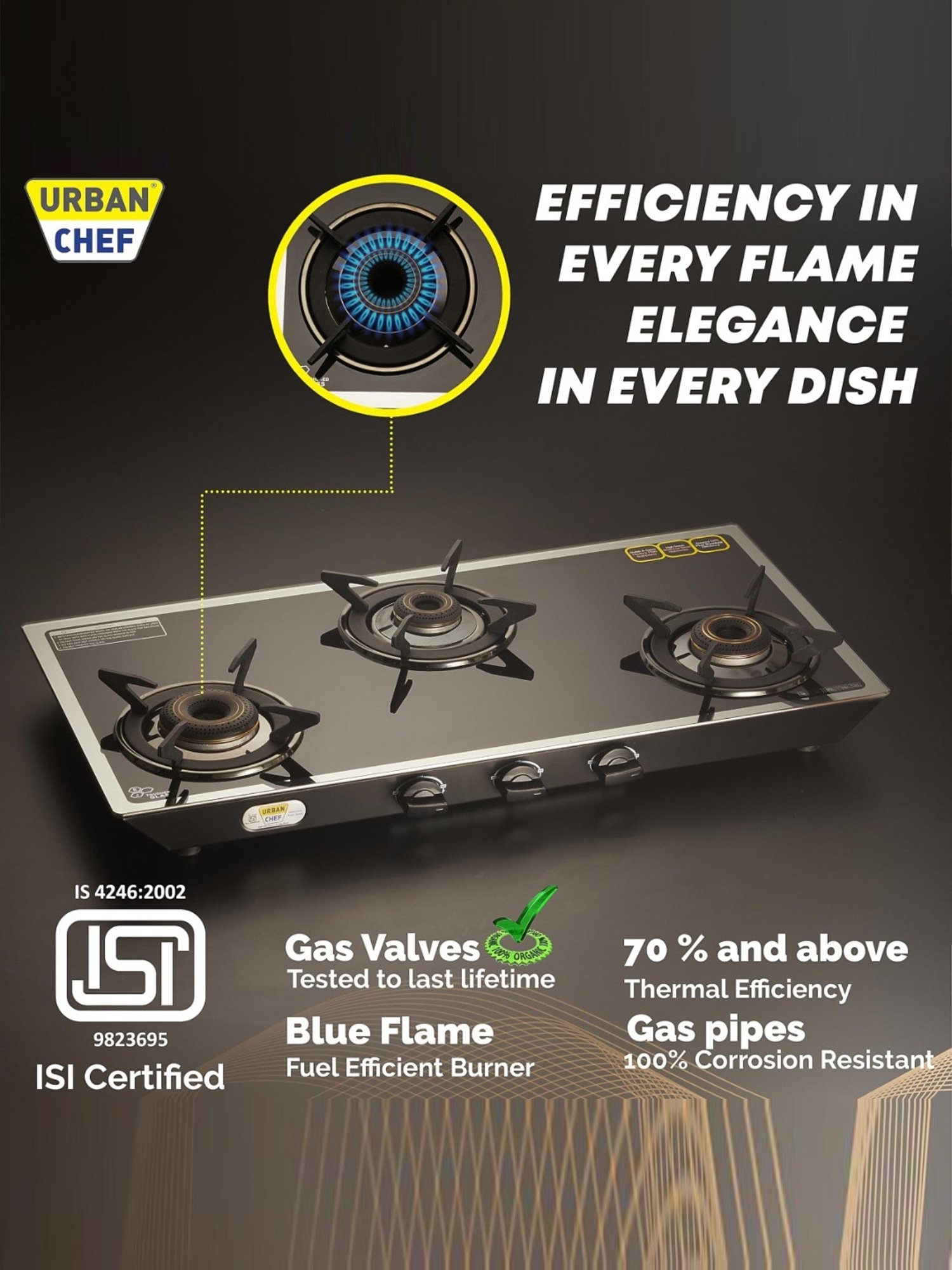 Urban Chef Gas Stove with 3 Burners ( Silver )