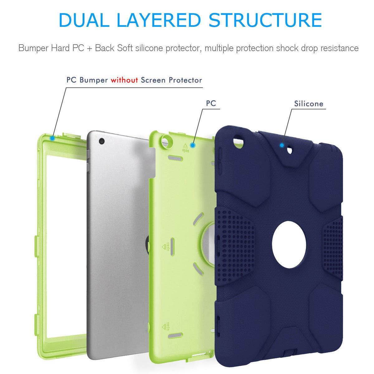 FastSun iPad 9.7 2018 6th Gen Case, Shockproof Dual Layer PC + TPU Synthetic Hybrid Silicone Rugged Slim Hard Bumper Protection Cover Child Case for Apple ipad 9.7 6th gen A1893 A1954 (Navy+Green)