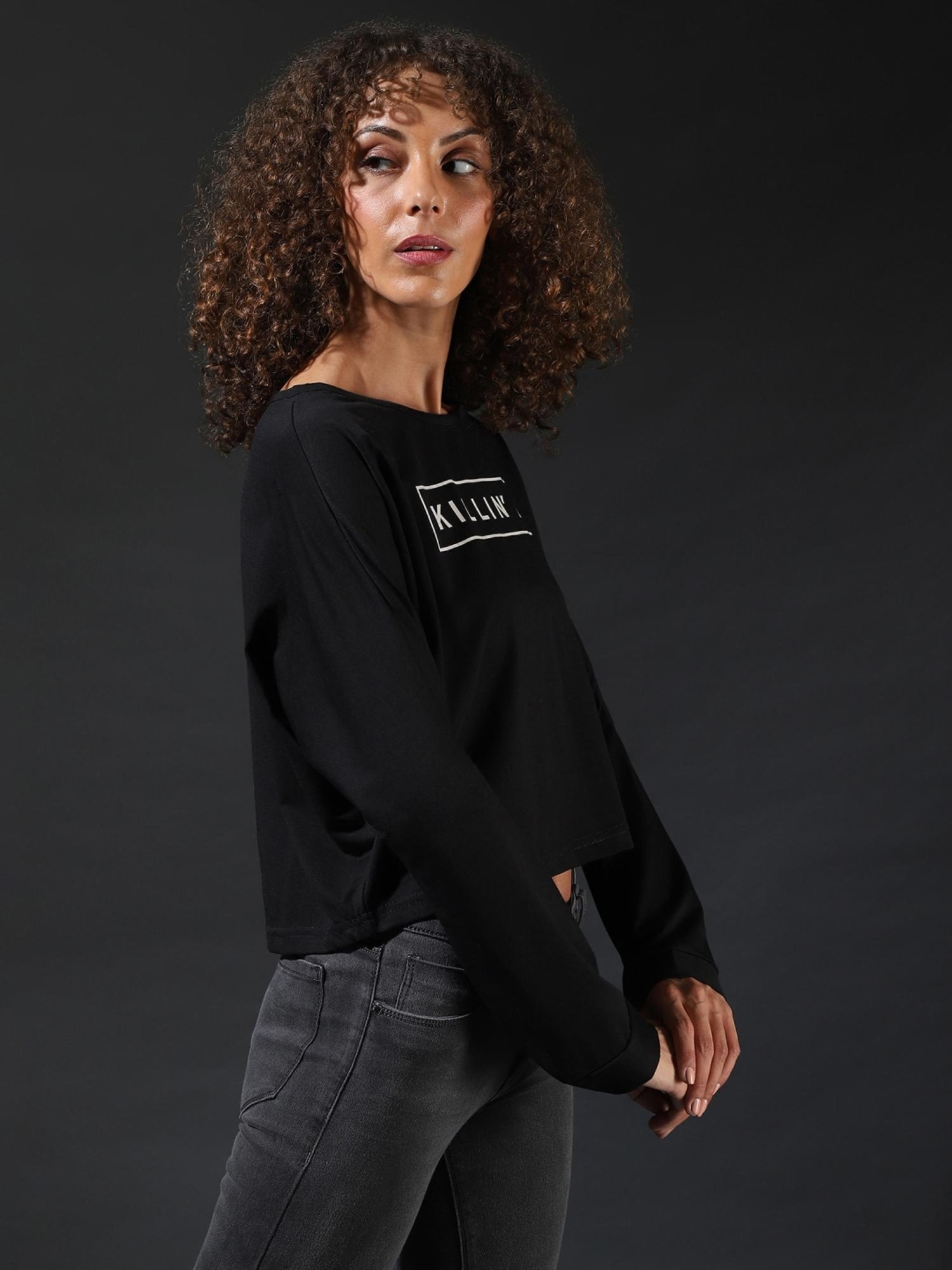 Campus Sutra Black Graphic Print Top