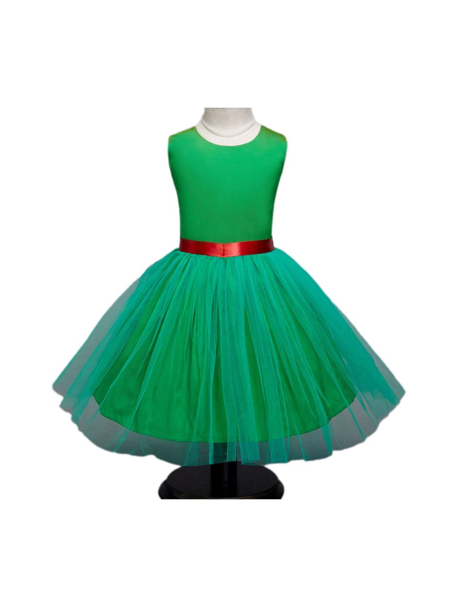 The Magic Wand Kids Green Solid Dress with Belt