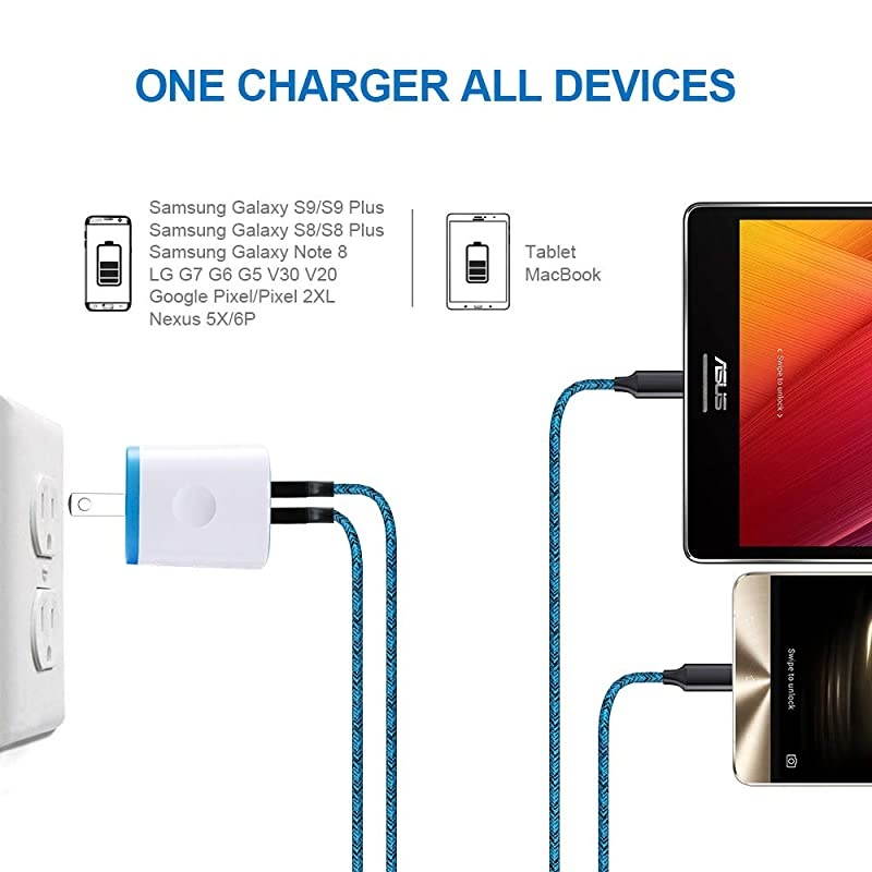 Type C Charger Dual Port Wall Charger Car Charger  21A Charging Block+USB Car Adapter+2Pack 6ft Type C Fast Charging Cable Compatible for LG Stylo 45 G8V50V40G7 ThinQ Q7+ V30 V20 G6 G5