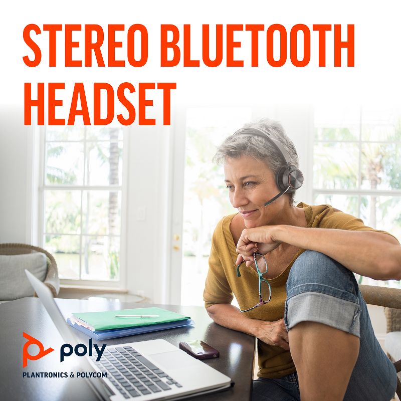 Poly Voyager Focus 2 UC USB-A Headset (Plantronics) - Bluetooth Dual-Ear (Stereo) Headset with Boom Mic - USB-A PC / Mac Compatible - Active Noise Canceling - Works with Teams, Zoom & more