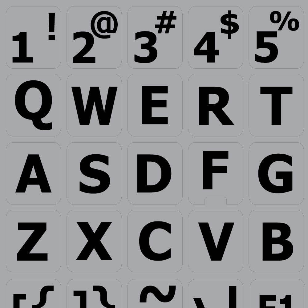 English US Large Lettering (Upper CASE) Non-Transparent Keyboard Labels Black, Grey, White OR Yellow Background for Desktop, Laptop and Notebook (Light Grey Background)