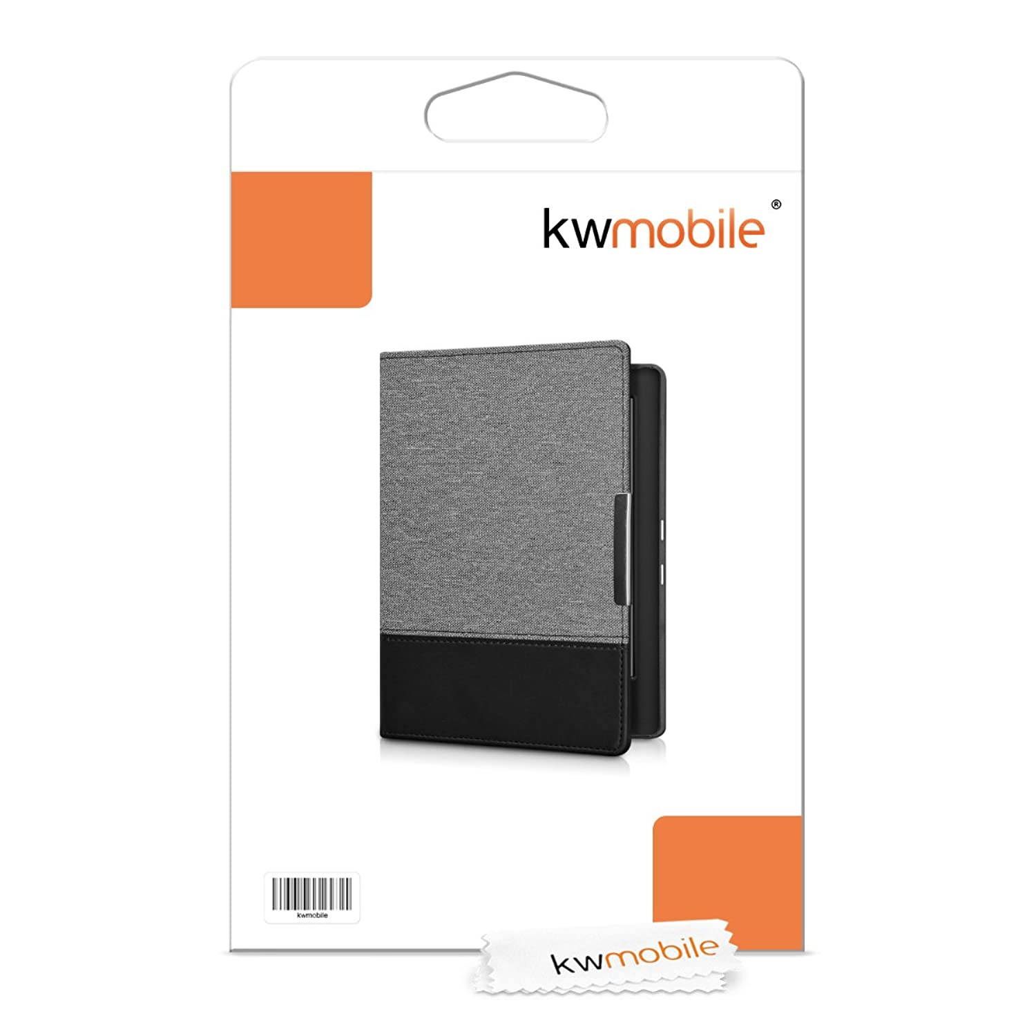 kwmobile Case Compatible with Kobo Aura H2O Edition 1 - PU Leather and Canvas e-Reader Cover - Dark Grey/Black