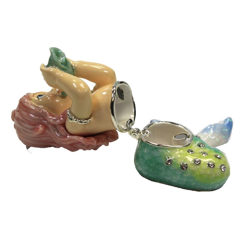 Hinged Trinket Box 2.5" Mermaid Box Magnetic Tail Fin Sea Shell  -  Decorative Figurines