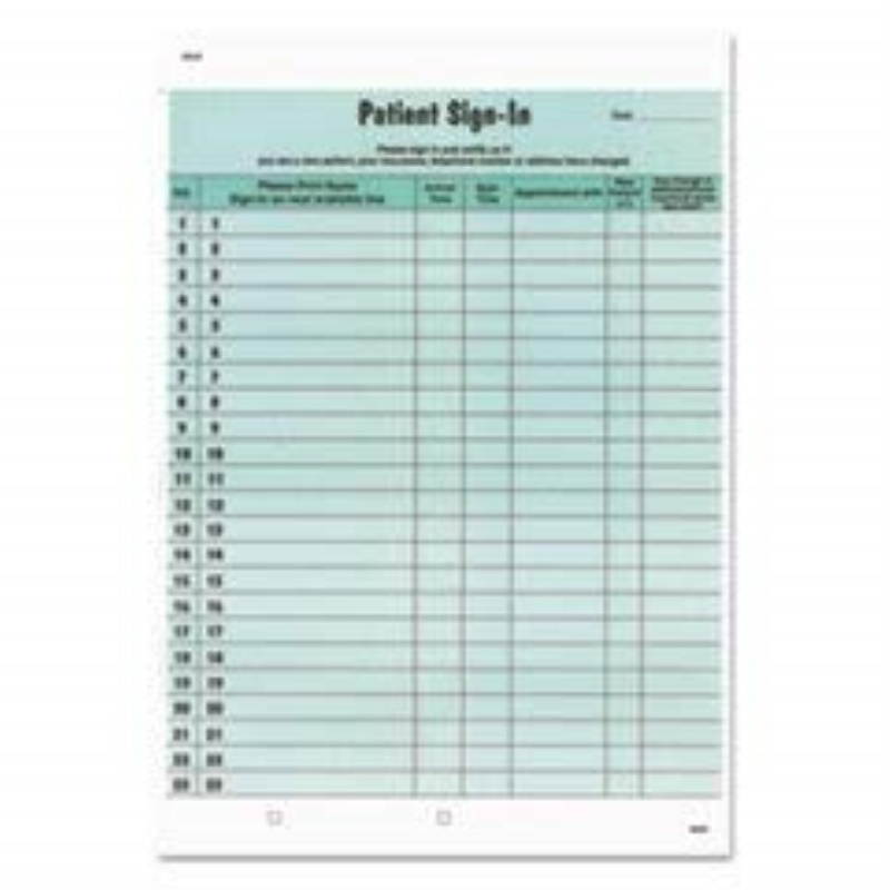 Green Confidential Patient Sign-In Label Forms, 8-1/2" x 11", 23 Peel Off Adhesive Sign In Lines (125 Forms per Pack)