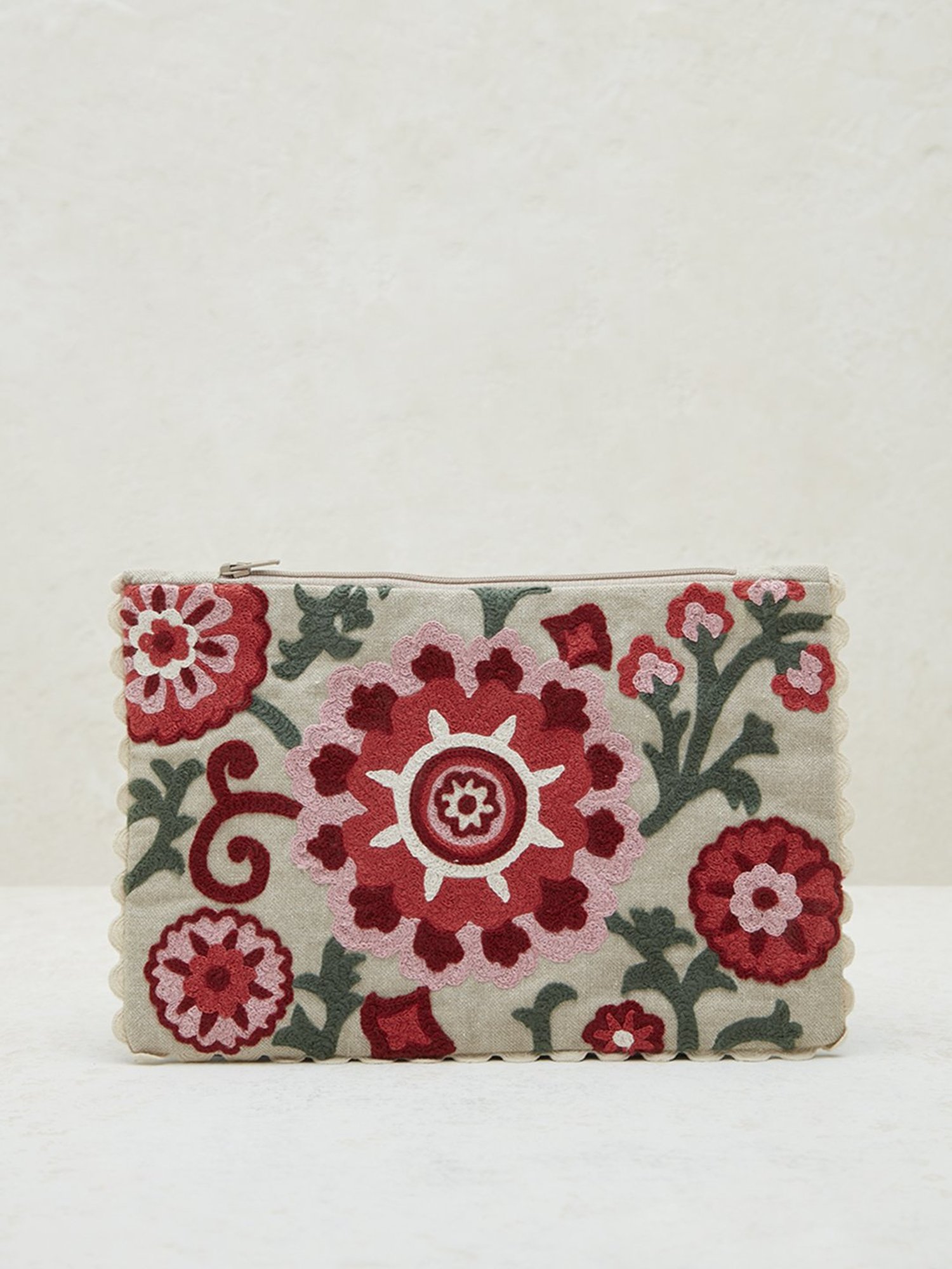 Westside Home Red Sujani Floral Embroidered Pouch