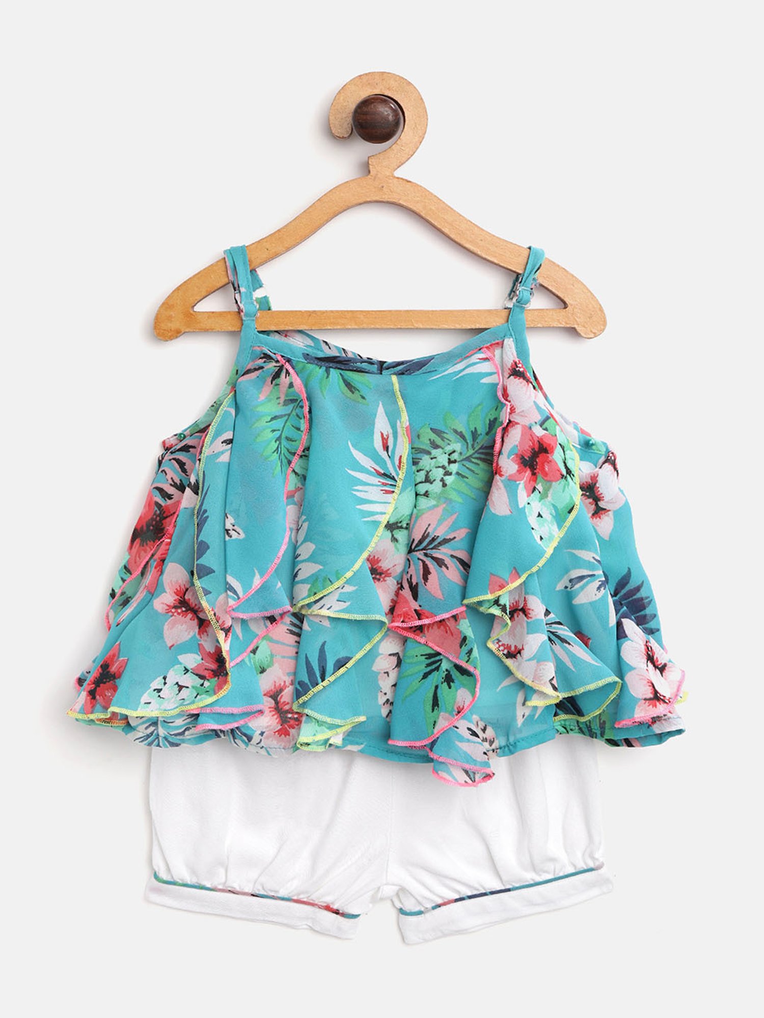 Nauti Nati Kids Teal & White Floral Print Top with Shorts