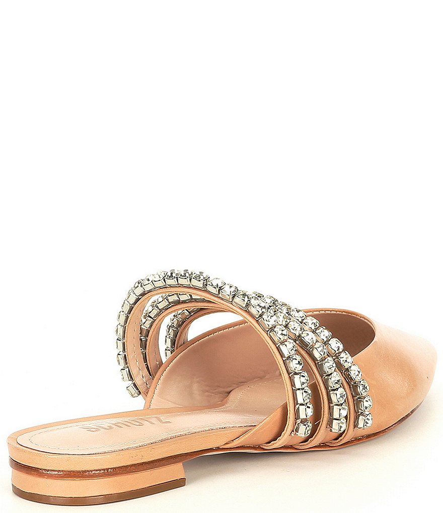 Schutz Smile Leather Crystal Encrusted Strap Ponted Toe Dress Mules