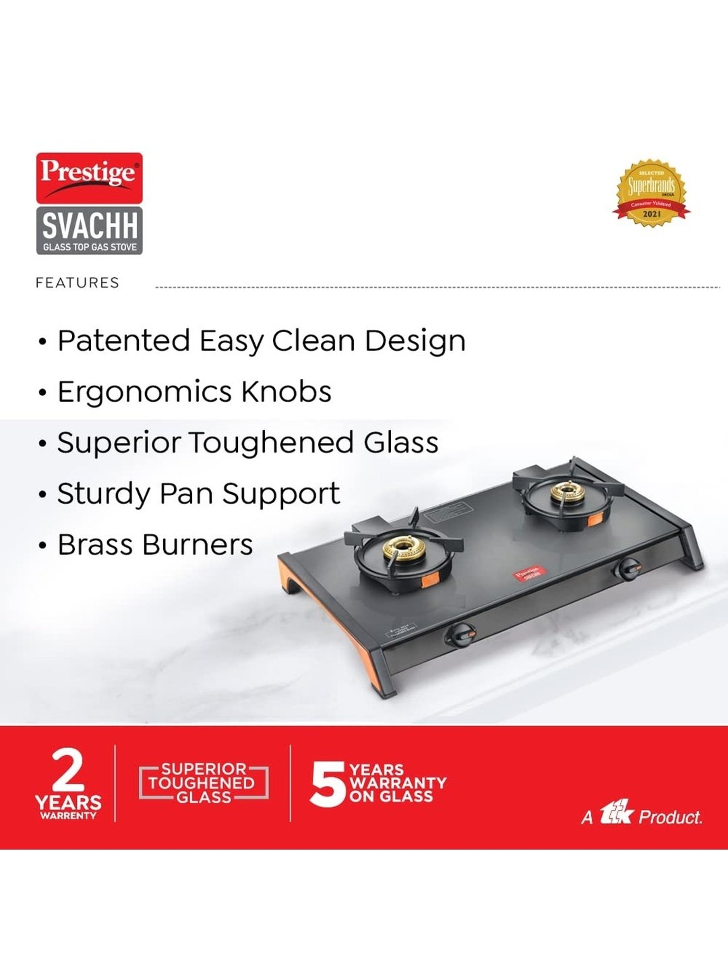 Pigeon Blackline Smart Black Glass Manual Gas Stove (2 Burners)