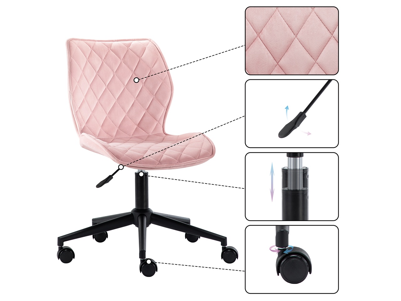 Swivel Height Adjustable Task Chair Armless Office Chair