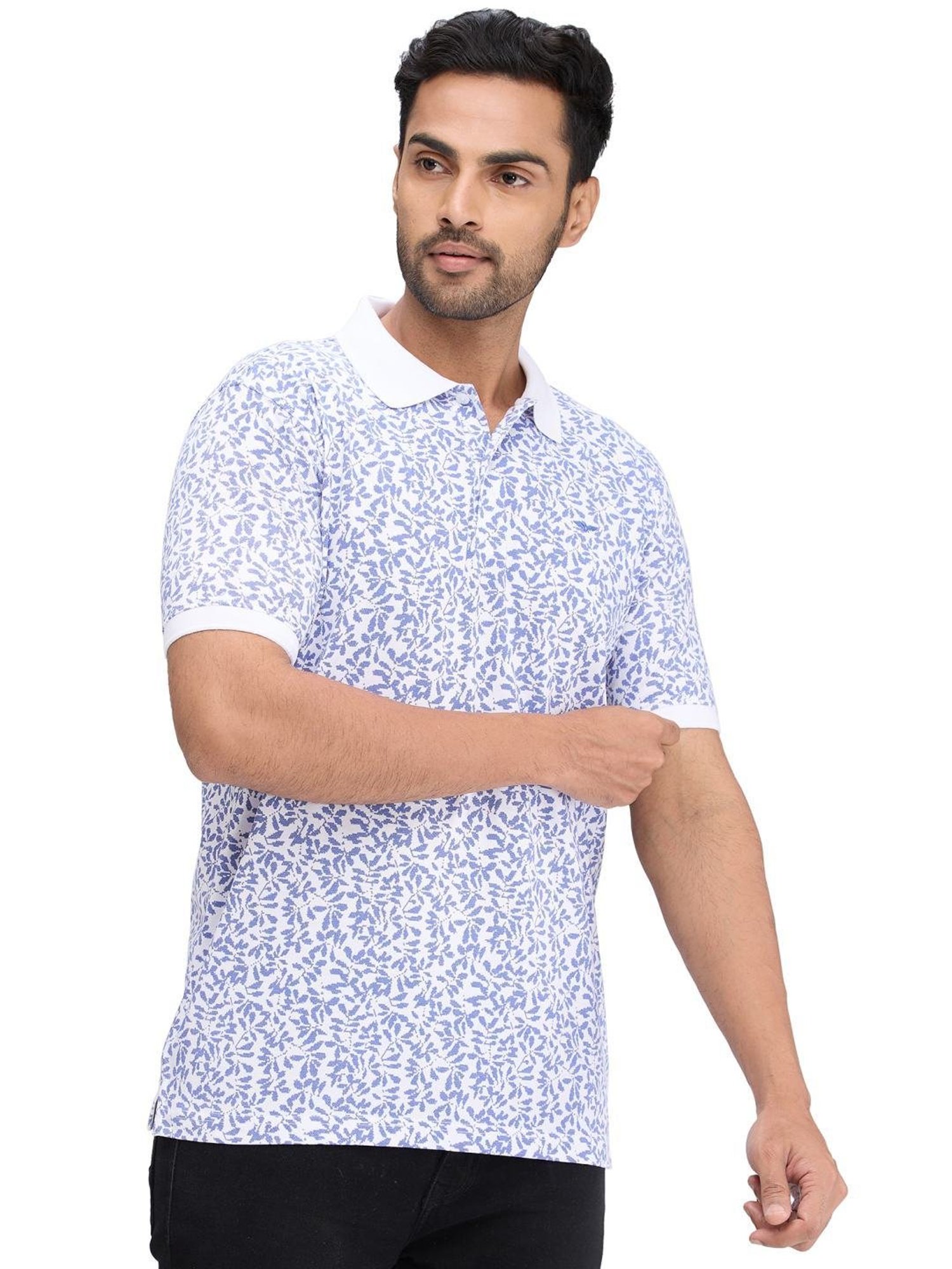 Park Avenue Blue Slim Fit Printed Polo T-Shirt