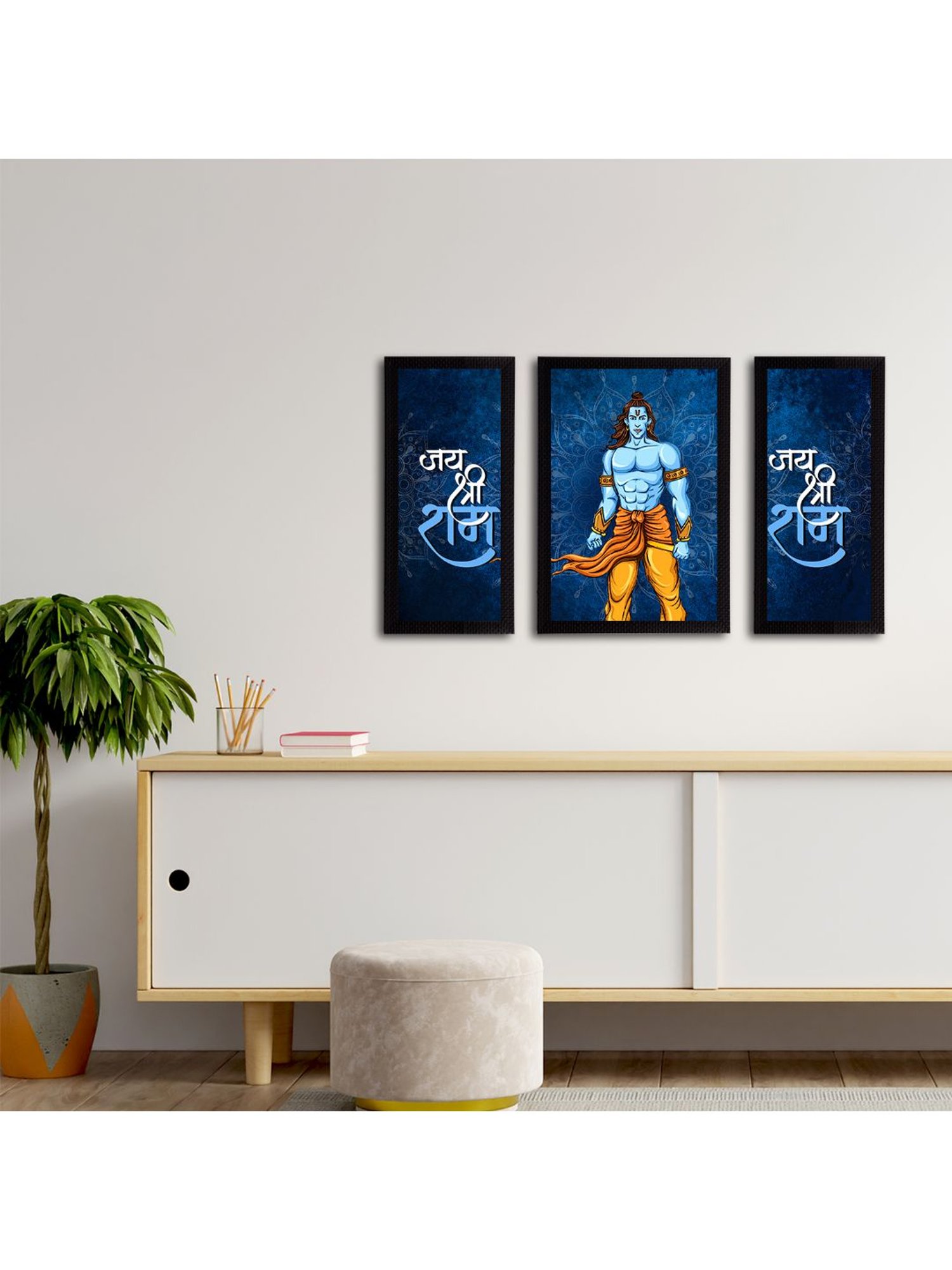 eCraftIndia Set of 3 Lord Ram Satin Matt Textured UV Art Painting