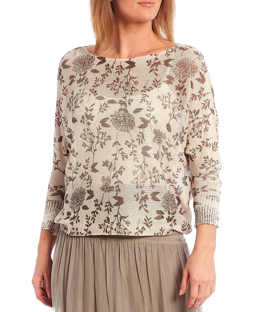 M Made In Italy Boat Neck Floral Print Knit Top