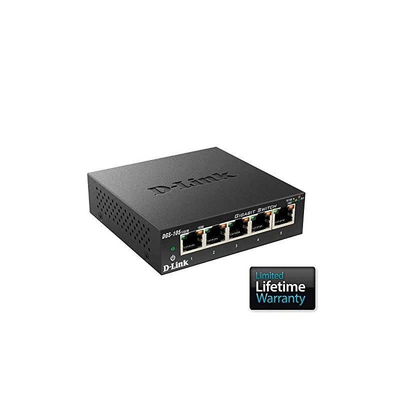 Ethernet Switch 5 Port Gigabit Unmanaged Metal Desktop Plug and Play Compact DGS105