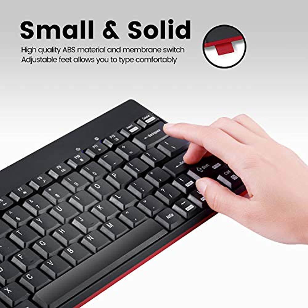 Perixx PERIDUO-712 Wireless Mini Keyboard and Mouse Set, Portable Compact Size 13 Multimedia Hot Keys Keyboard and 1000 DPI Optical Mouse Combo, Black, US Layout