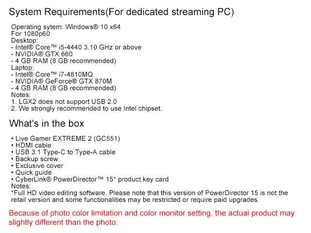 AVerMedia Live Gamer Extreme 2, USB 3.0 Game Streaming and Video Capture, 4K Pass-Through, Full HD 1080p 60fps, Ultra Low Latency (GC551)