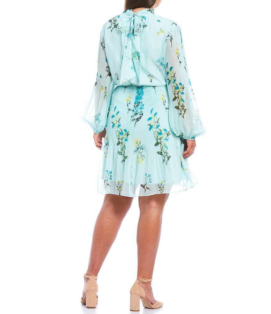 Alex Marie Plus Size Rissa Long Sleeve Mock Neck Stripe Chiffon Dress