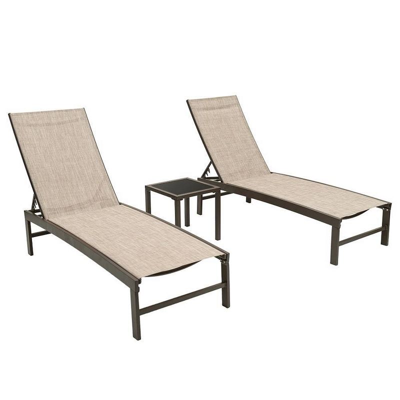 3pc Outdoor Adjustable Chaise Lounge Chairs & Table - Beige - Crestlive Products