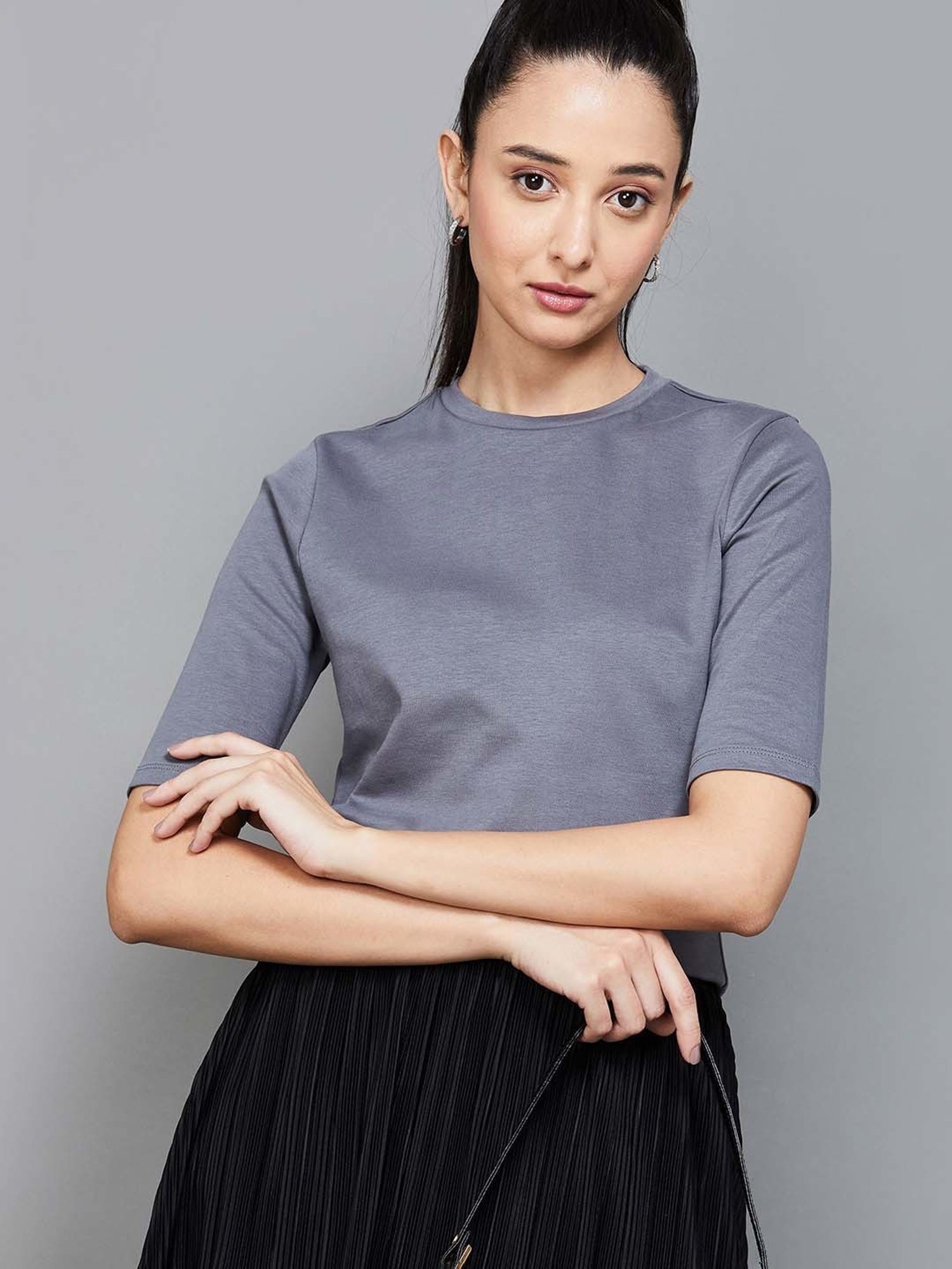 Code by Lifestyle Grey Cotton Regular Fit Top