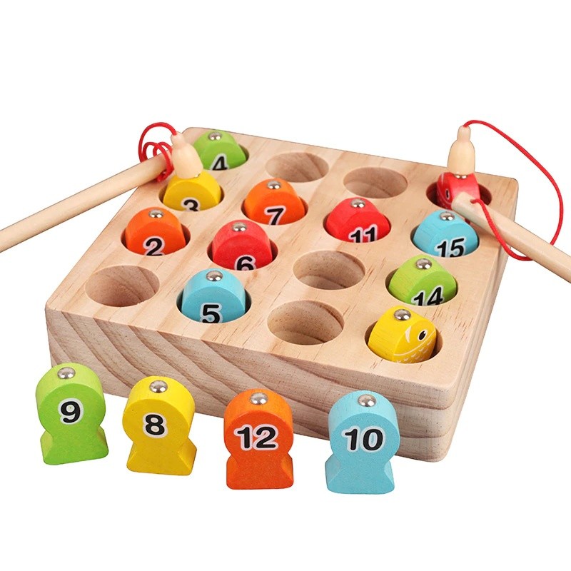 Kids wooden digital magnetic fishing game educational toys for children children's games fish toy magnet fishing for children