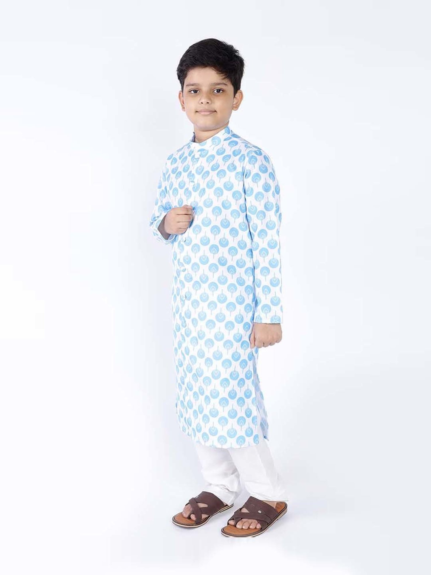 TABARD Kids Blue & White Cotton Printed Kurta Set
