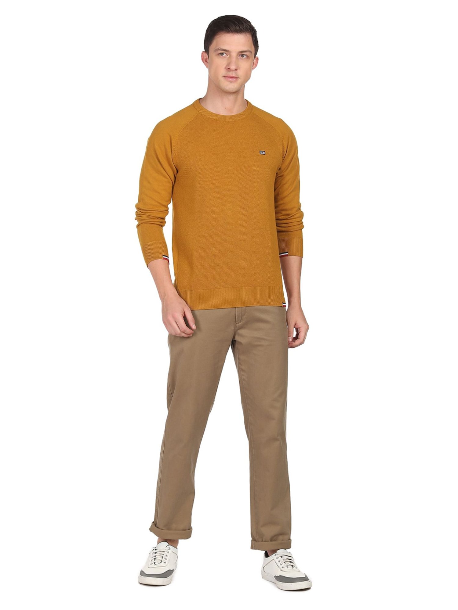 Arrow Sport Mustard Cotton Regular Fit Sweater