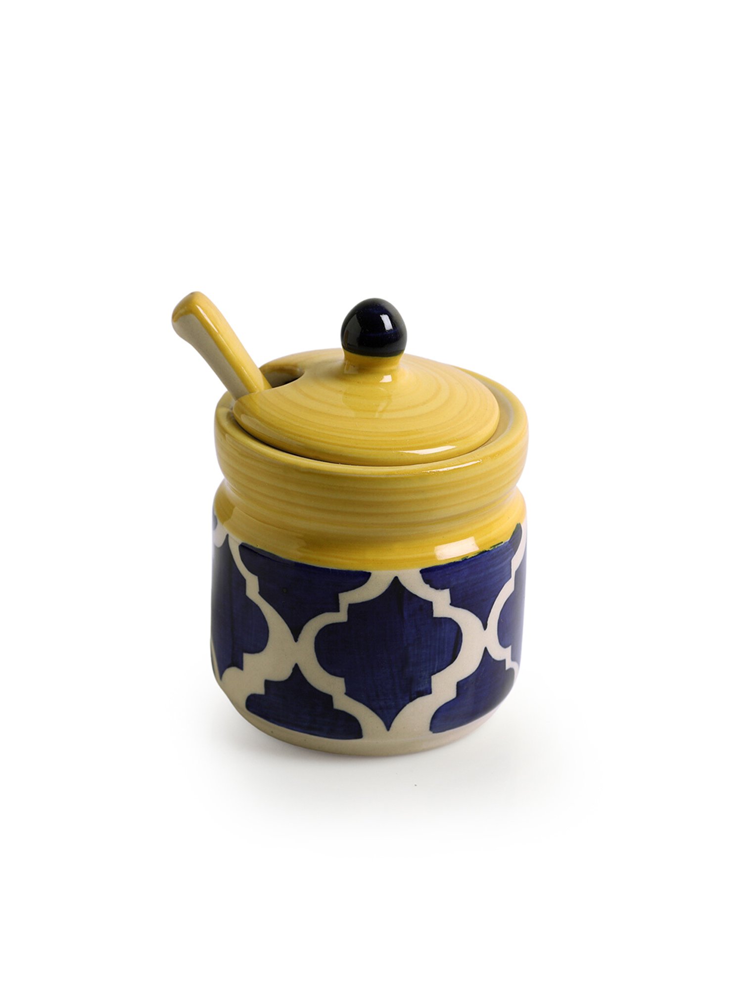 ExclusiveLane Moroccan Yellow & Blue Ceramic Pickle Holder - Set of 2, 280 ML