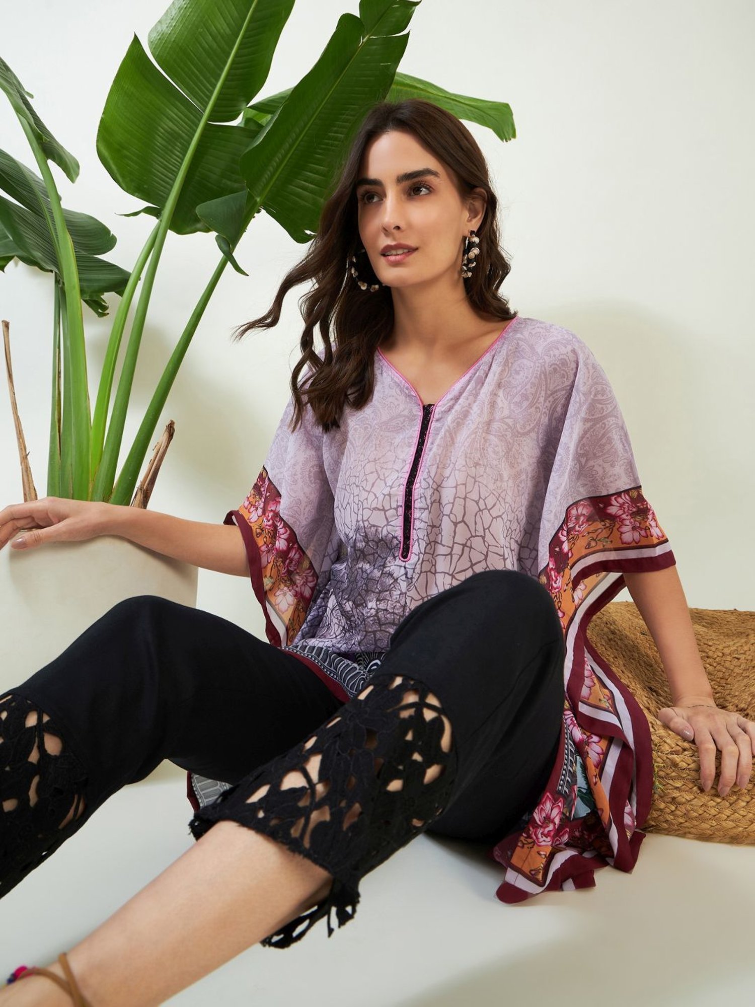 The Kaftan Company Lilac Printed A Line Kaftan