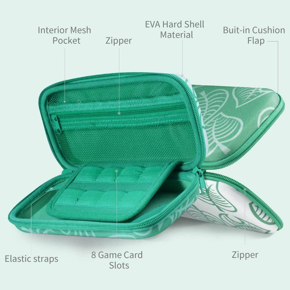JINGDU Carrying Case for Nintendo Switch, Protective Portable Hard Shell Storage for Leaf Crossing NS Console,Travel Cover Bag with 8 Game Card Slots for Switch NS Games & Accessories for Girls Boys