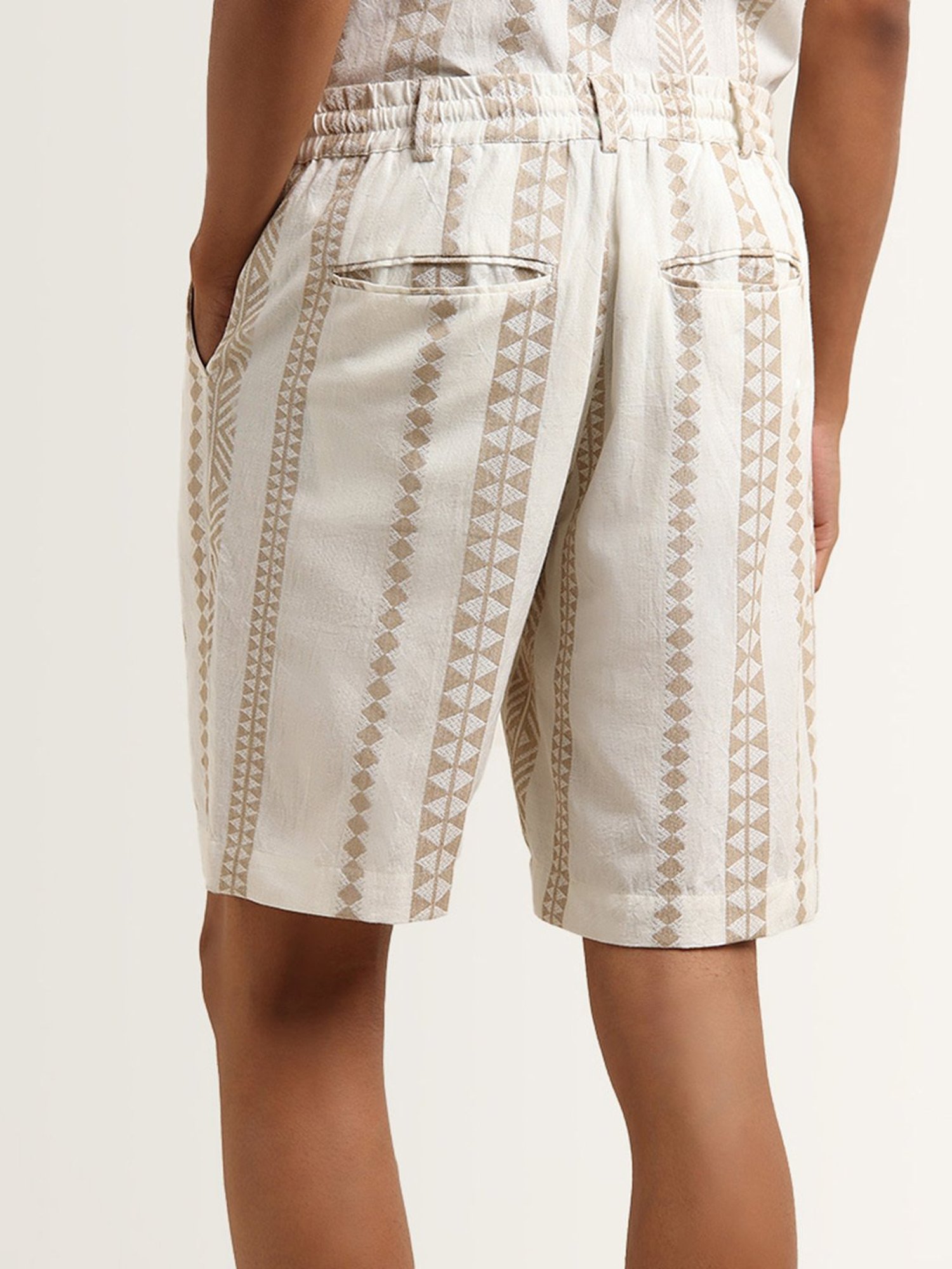 ETA by Westside Beige Geometric Printed Relaxed Fit Mid Rise Shorts