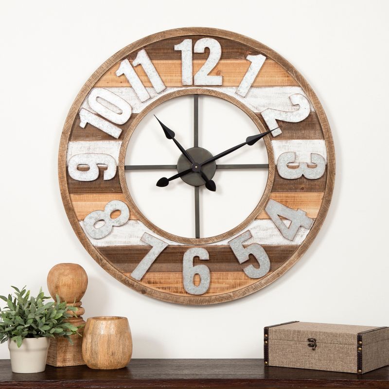 33" Rustic Reclaimed Wood and Metal Wall Clock Natural - Gallery Solutions