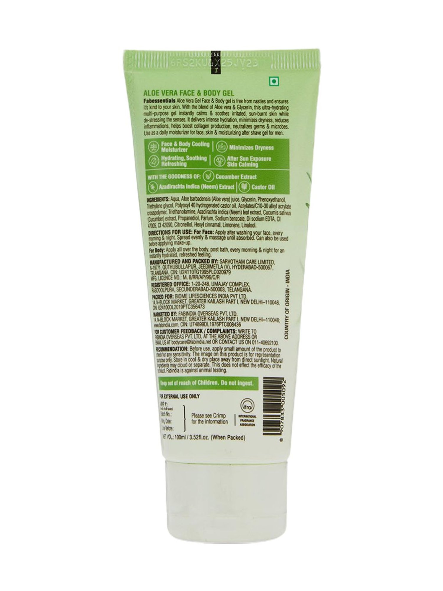Fabessentials Aloe Vera Face & Body Gel - 100 ml