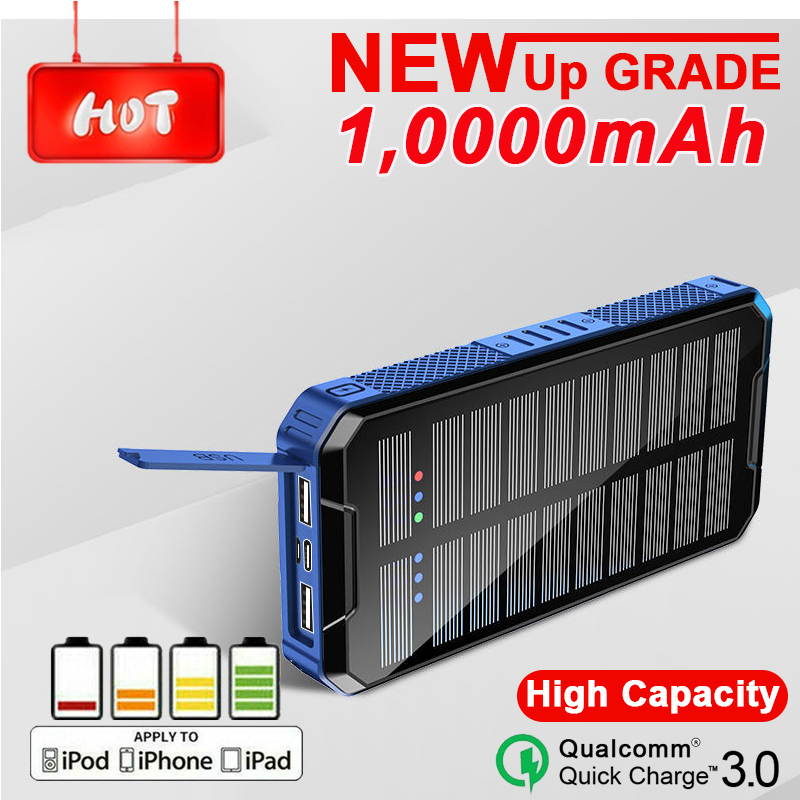 900000mAh Waterproof Solar Wireless Power Bank With 2USB Outputs,LED Flashlight External Battery Backup For All Type Phones