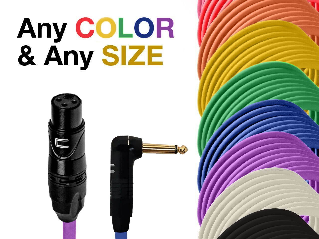 3-Pin XLR Female - Right Angle 1/4" TS Unbalanced Mono Cable Custom Length Color