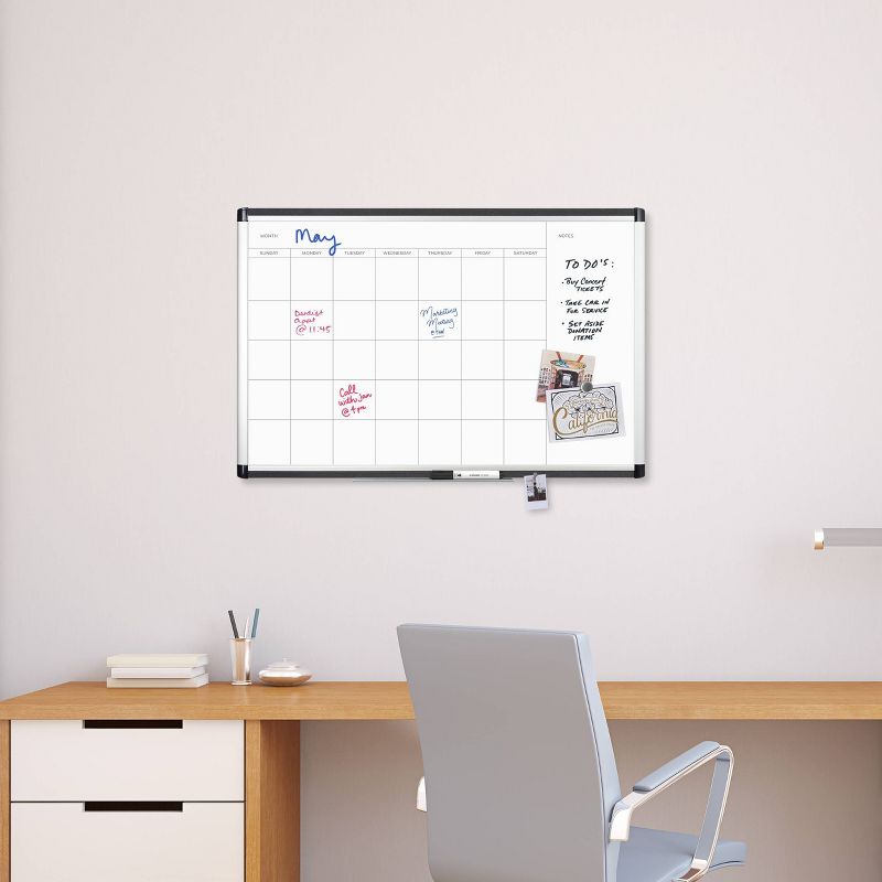 U Brands 36"x24" PINIT Magnetic Dry Erase Calendar Board Silver Aluminum Frame