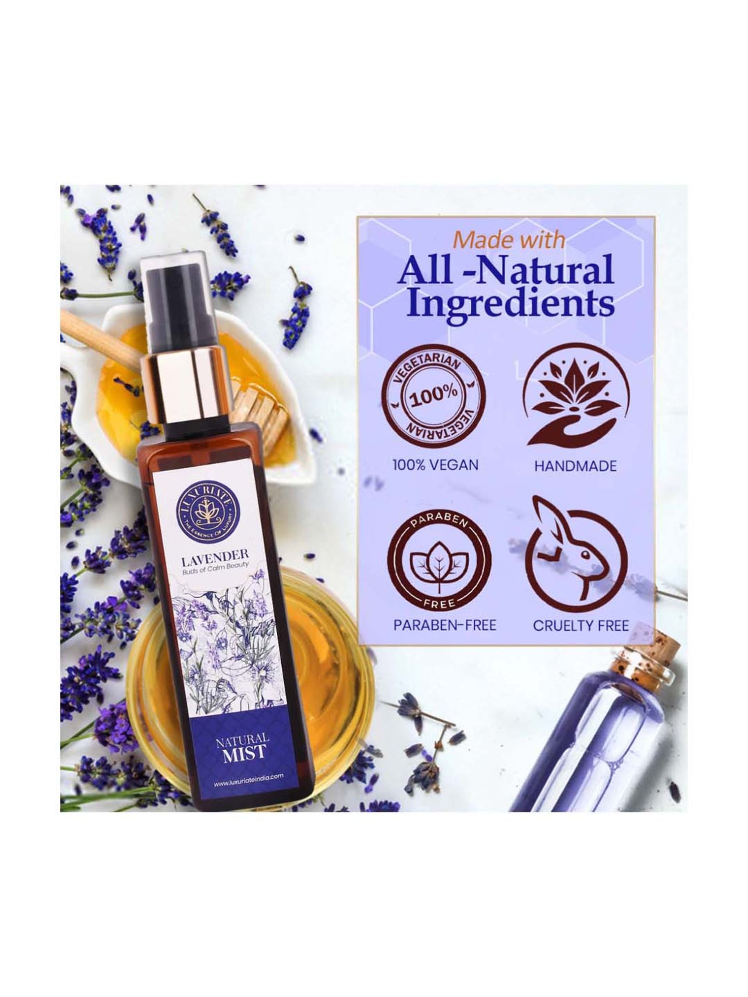 Luxuriate Pure and Natural Body or Face Lavender Mist Spray - 100 ml