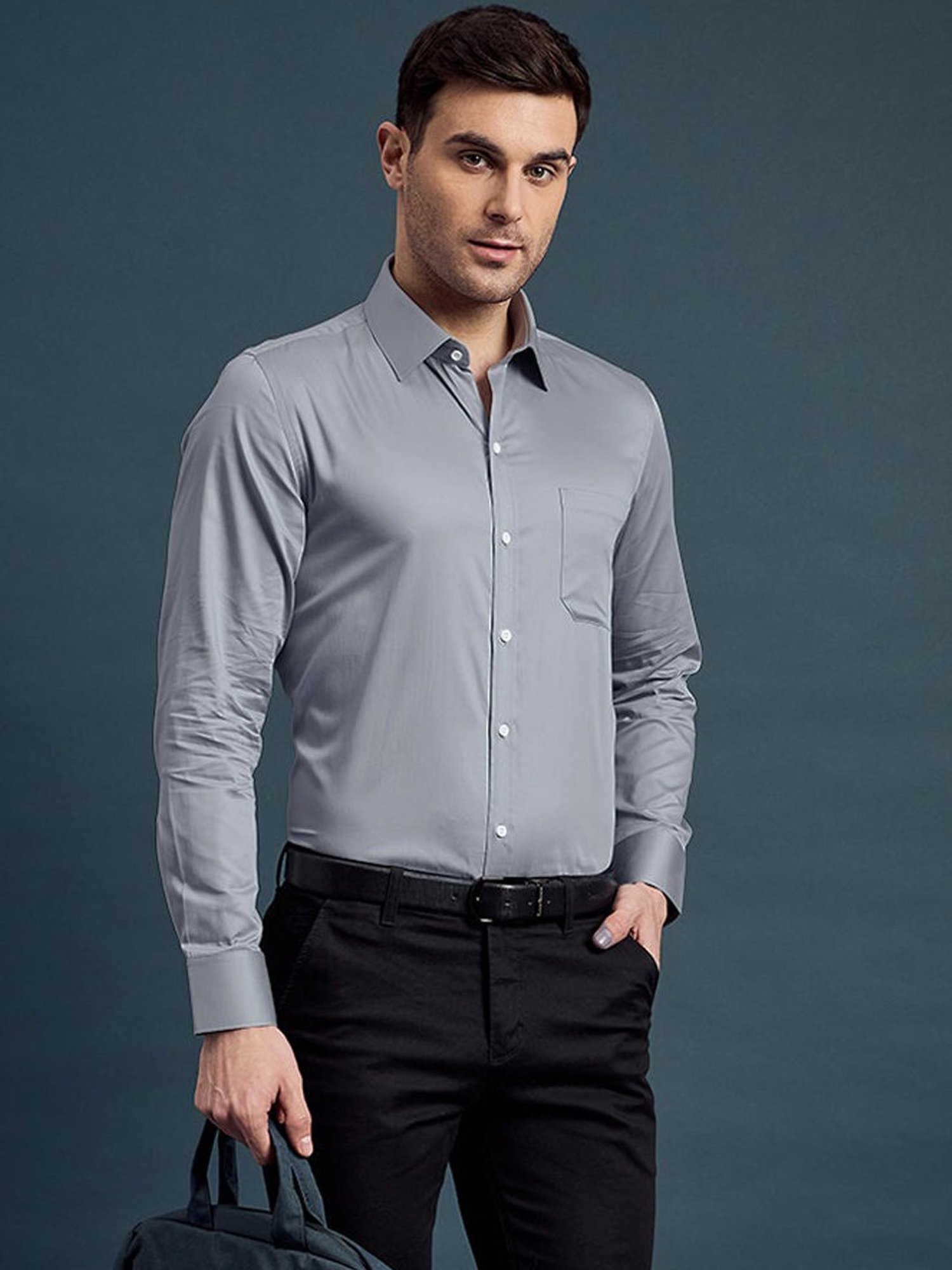 Louis Stitch Grey Cotton Regular Fit Shirt