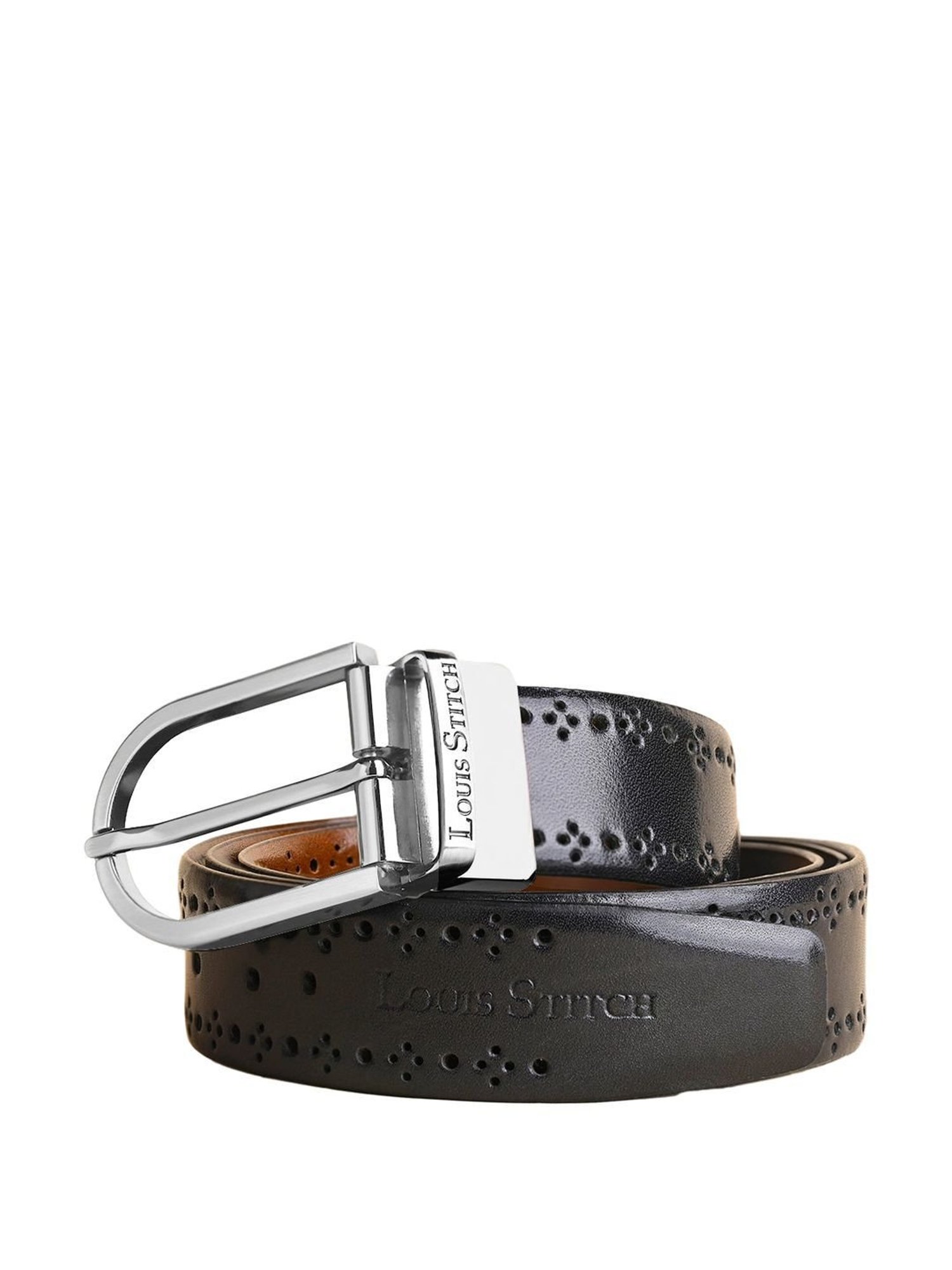 Louis Stitch Spanish Black & Brown Leather Reversible Belt For Men