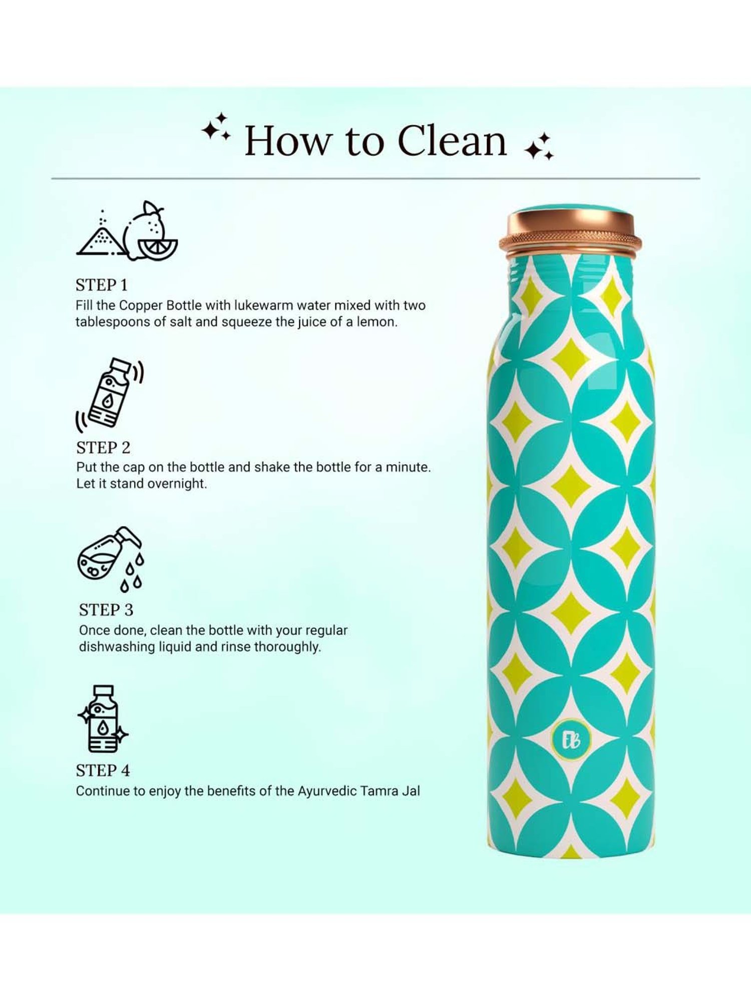 Everything Beautiful Aqua Blue Copper Water Bottle - Standard (0.9 L)